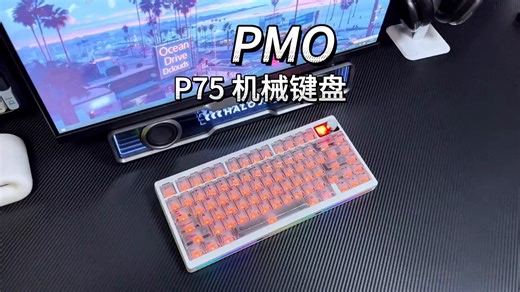 PMO P75客制化机械键盘三模2.4G/有线/蓝牙gasket旋钮点阵屏结构全键热插拔电竞游戏办公 初号E6【三模-RGB】赤焰银轴10000mAh
