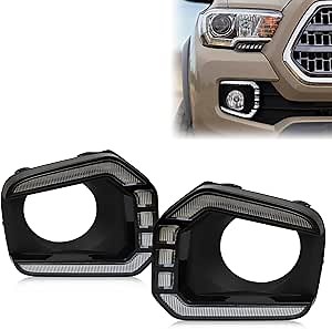 GEEGEETOP Switchback White/Amber LED Front fog light Daytime Running Lamp Amber Sequential Turn Signal light Feature Compatible with Toyota Tacoma 2016-2023 Replacement Bumper Kit