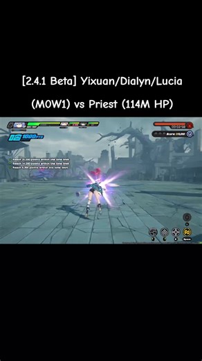 [2.4.1 Beta] Yixuan/Dialyn/Lucia (M0W1) vs Priest (114M HP) #zenlesszonezero #zzzero #zzz #zenless0704 #foryou #followforfollowback #fyp #family #fun #fashion #game #genshin #genshinimpact #anime #hoyoverse #mihoyo #viral #summer #tiktok | GachaVerse