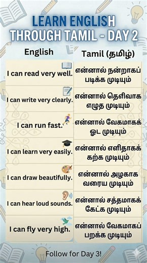 Learn 10 Essential English Verbs in 30 Seconds! With Tamil Meaning Day 2 @funstudywithhari