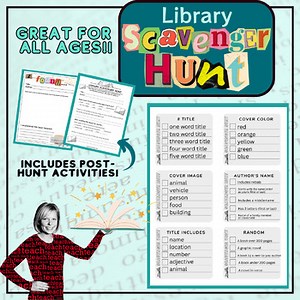 Library Scavenger Hunt Game & Reading Activity for 4th, 5th, 6th, 7th, 8th Grade