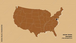 Oregon, state of United States mainland, with its capital, localized, outlined and zoomed with informative overlays on a solid patterned map in the Stereographic projection. Animation 3D