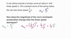 Change in centripetal acceleration from change in linear velocity and radius: Worked examples