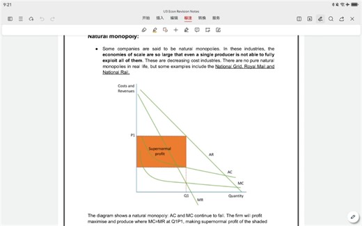 Edexcel U3 Econ Revision: Natural Monopoly Diagram