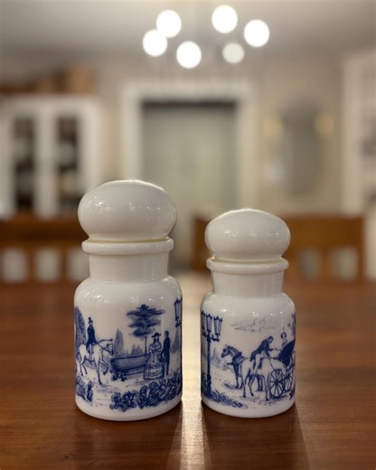 Belgian Milk Glass Apothecary Jars - Vintage Set of 2 Cobalt Blue Victorian Countryside - Etsy