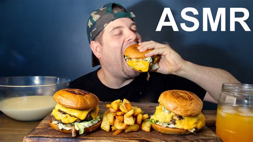 ASMR triple cheeseburger mukbang with extra cheese and fries