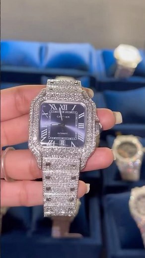 🔥 Cartier Full Iced-Out Watch with Blue Dial Unboxing | Frozen Ice & Deep Blue Luxury | Swan Diamond