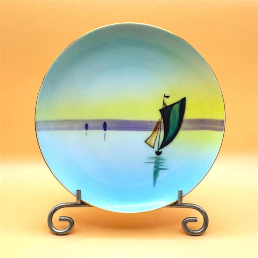 Vintage Meito China Hand Painted Plate Sailboat Japan Blue Lake Scene - Etsy
