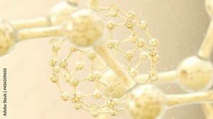 Molecule structure with golden background, 3d rendering.