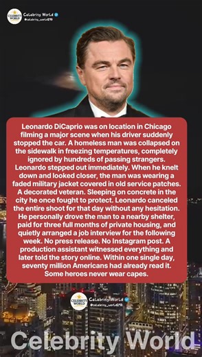 Leonardo DiCaprio Stopped His Entire Movie Shoot To Save A Homeless Veteran — Nobody Filmed This 😭.