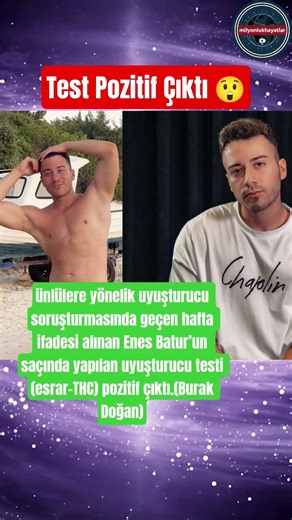 Geçen hafta ifadesi alınan Enes Batur’un saçında yapılan uy*şturucu testi (esr*r-THC) pozitif çıktı.