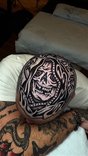 Tough Black and Grey Reaper Tattoo Design