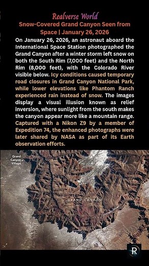 Snow-Covered Grand Canyon Seen from Space ❄️🏜️ #universe #spacefacts #realspace #nasa #earth