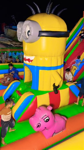 Ride a brown hippo there is a giant yellow minion in the middle of the balloon palace #minions