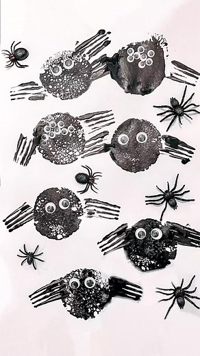 Sponge Printing Spiders 🕷 SAVE to try later, FOLLOW me for my craft ideas! Decompressed sponges are brilliant and so easy to cut before used making it easy to create lots of different shapes for painting! Crafts from @StaplesUK #childledplay #createmakeandplay #playathometoday #learningthroughplay ⁣ #halloweenactivities #messyplay #sensoryplay #babyplay #toddlerplay #babyart #toddlerart #toddlerpainting #babypainting #paintingwithatwist #paintingwithkids #messyhands #playbasedlearning #openende