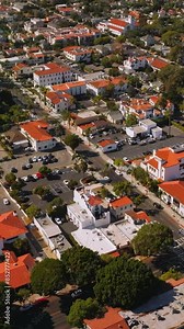 Splendid view of Santa Barbara architecture. Beautiful dwellings in the greenery and neat streets from aerial perspective. Vertical video