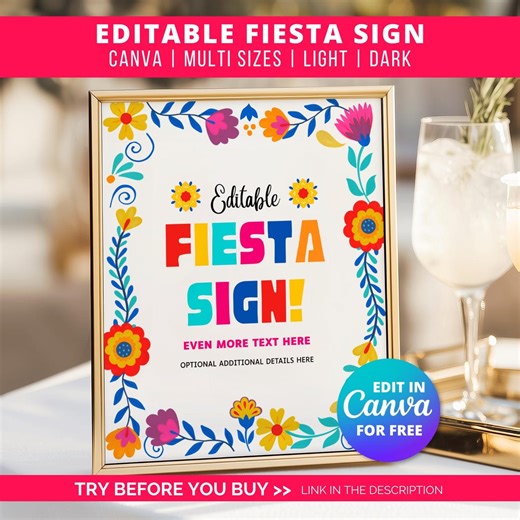 Editable Custom Fiesta Birthday Sign, Cinco De Mayo Fiesta Party Sign, Floral Mexican Birthday Decor, Printable Table Sign, Bridal Shower - Etsy