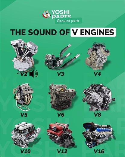 OEM SPARE PARTS on Instagram: "🔥 The Sound of V Engines: Which One Speaks to You? 🔧🚗 From the deep growl of a V2 to the high-pitched scream of a V16, V-shaped engines have produced some of the most iconic and thrilling sounds in the automotive world. These engines don’t just move vehicles—they make music on wheels. Here’s a glimpse at their symphony: ⚡ V2 – A classic rumble that echoes on motorcycles, delivering a raw, throaty sound. ⚡ V3 – Rare, experimental, and uniquel