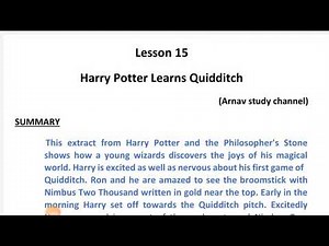 harry Potter learns quidditch chapter question answers and exercise solution with summary class 8