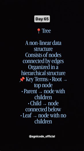 Day 71 DSA Basics Tree is a hierarchical data structureused to represent relationships between data.