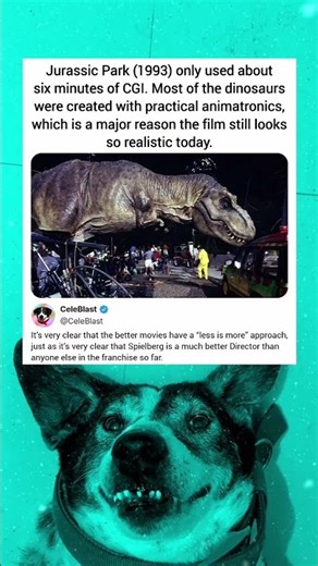 Jurassic Park (1993) only used about six minutes of CGI. Most of the dinosaurs were created with