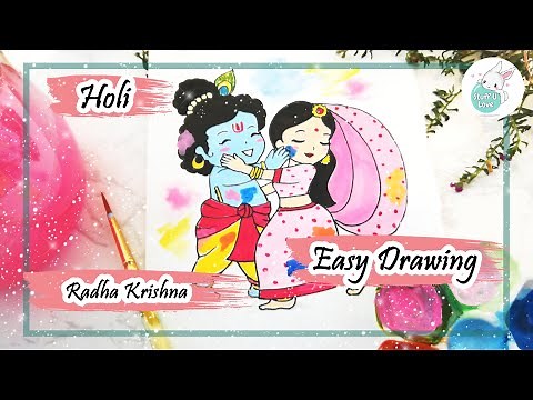 How to draw Radha Krishna Playing Holi festival easy step by step drawing tutorial for beginners