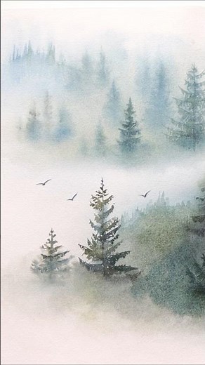 How to Paint Watercolor Misty Pine Trees Forest Scene #tutorial #watercolor #art #painting