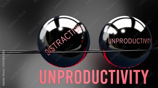 Boredom, distraction and unproductivity in repeating, endless vicious circle. Boredom causes higher levels of distraction, which then triggers unproductivity, which contributes to more boredom.