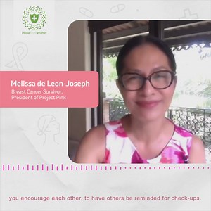 41 reactions | Melissa De Leon Joseph considers herself not just a cancer survivor but also a conqueror, but even she acknowledges that a support group is still necessary to the patient’s cancer journey. Their role is to remind you to get checked, to uplift you when you’re down, and to encourage you that you’ve survived cancer, so you may survive anything. Let’s all encourage each other, patients and carers alike, to keep the #HopeFromWithin alive. #MSD | Hope From Within | Facebook