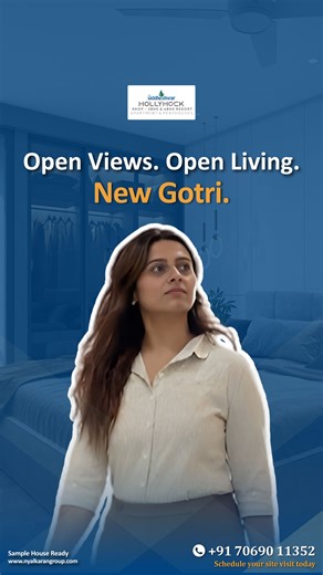 Shree Siddheshwar Hollyhock on Instagram: "Open Views. Open Living. New Gotri. At Shree Siddheshwar Hollyhock, everyday living feels lighter and calmer with open green views, fresh air, and thoughtfully planned spaces designed for modern families. 🌿 Open-view homes 🌿 Spacious, well-lit interiors 🌿 Peaceful gated community 🌿 Premium lifestyle in New Gotri 🏡 Sample House Ready — visit and experience the openness yourself. Book your site visit today 📞 For More Information: ‪‪+91 70690 11352‬‬