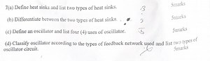 (a) Define heat sinks and list two types of heat sinks.(b) Dif... | Filo