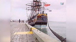 HMS Endeavour replica ship berths at Bluff in February 2002. | Southland's Past -Te Wāmua o Murihiku