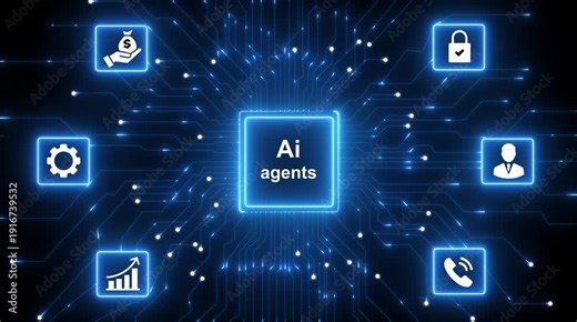AI artificial intelligence and data mining. AI Agents Deep learning. Computer chip technology. Futuristic cyber innovation automation and autonomous brain. AI Agents text generative