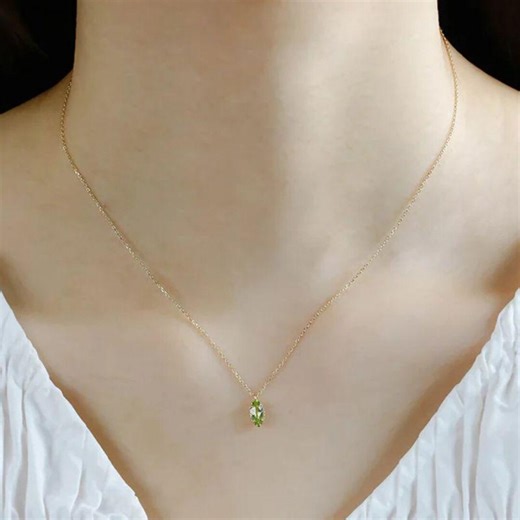 Natural Peridot Necklace, 925 Sterling Silver Gold Plated, August Birthstone Necklace, Minimalist Gemstone Pendant, Gift for Her - Etsy