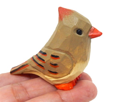 Hand-carved Female Cardinal Figurine: Miniature Wooden Red Bird Rustic Decor - Etsy