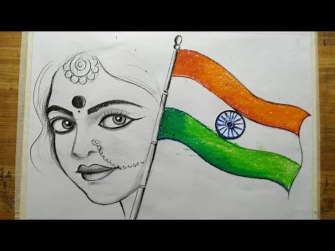 how to draw bharat mata for independence day,how to draw independence day,bharat mata drawing,