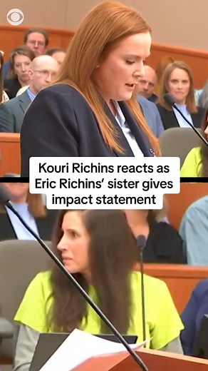 Kouri Richins, who has been convicted of intentionally poisoning her husband, Eric Richins, and is set to be sentenced for the murder today, reacts to a victim impact statement from Eric's sister, Katie, who recalls receiving a message from a burner phone that said,