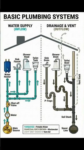Basic Plumbing System for Watersupply Inflow and Drainage Vent Outflow | #Shorts