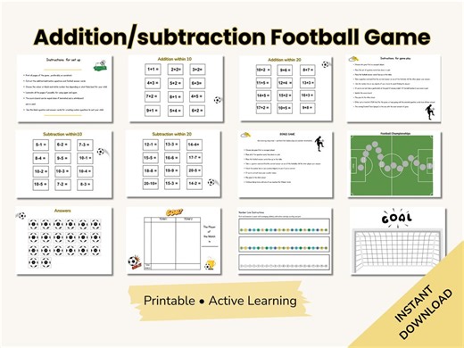 Addition & Subtraction Game | Active Maths Football Game | Fun Printable 0–20 - Etsy