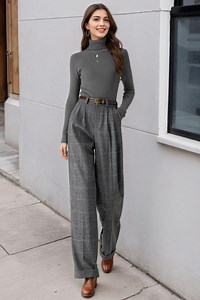 Officewear Pants, Grey Long Plaid Wool Pants, Plus Size Womens Wide Leg Wool Trousers, Fall/winter Wool Pants, Custom Pants, Xiaolizi 5320# - Etsy