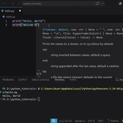 Python Lesson 1 🐍 | Hello World #shorts #beginners #coding #learntocode