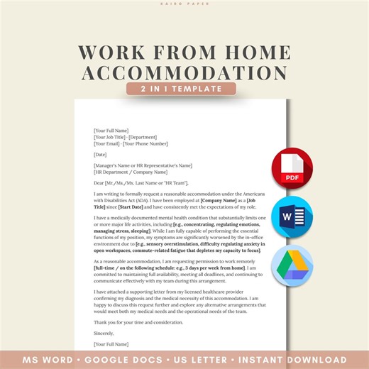 Work From Home Accommodation Letters | Mental Health Remote Work Request | Employee + Doctor Letters Kit | Word & Google Docs - Etsy Canada