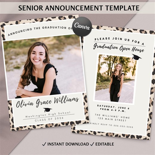 Senior Graduation Announcement Template | Class of 2026 Open House Invite | Editable Canva 5x7 - Etsy