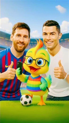 Rainbow Duck Learns Football with Messi & Cristiano Ronaldo CR7 🦆⚽🔥 #shorts #Messi #Ronaldo