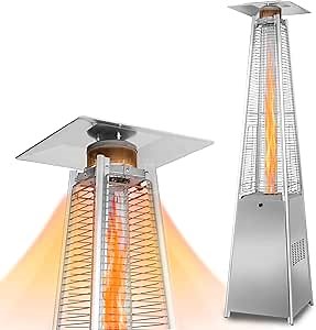 Outdoor Patio Propane Space Heater - 48,000 Btu Pyramid Propane Heater, Outdoor Heater, Portable Heater, Patio Heater Propane, W/Wheels, Fire Pit Metal Heat (PPH-PYR)