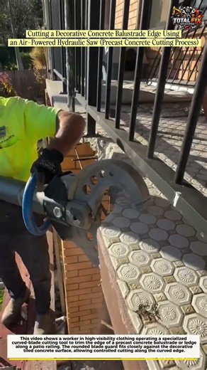 Cutting a Decorative Concrete Balustrade Edge Using an Air-Powered Hydraulic Saw