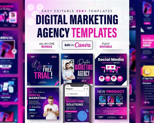 250  Digital Marketing Agency Templates: Social Media Kit (canva) - Etsy