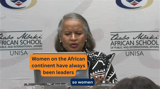 "African women have always been leaders, not only of households, communities and nations." - Dr Geraldine Fraser-Moleketi Watch the recording of our 2025 Women's Day seminar here: https://www.youtube.com/live/xZW4CypC0os?si=LmyLfs52WiI1QH-u #Panafricanism #WomenLeaders #Unisa #Africa | Thabo Mbeki African School of Public & International Affairs