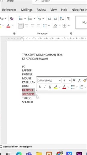 Cara memindahkan teks ke atas dan bawah di Ms Word