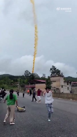 Long March 2C rocket first stage falls near the town, after the today's SVOM x-ray telescope launch.